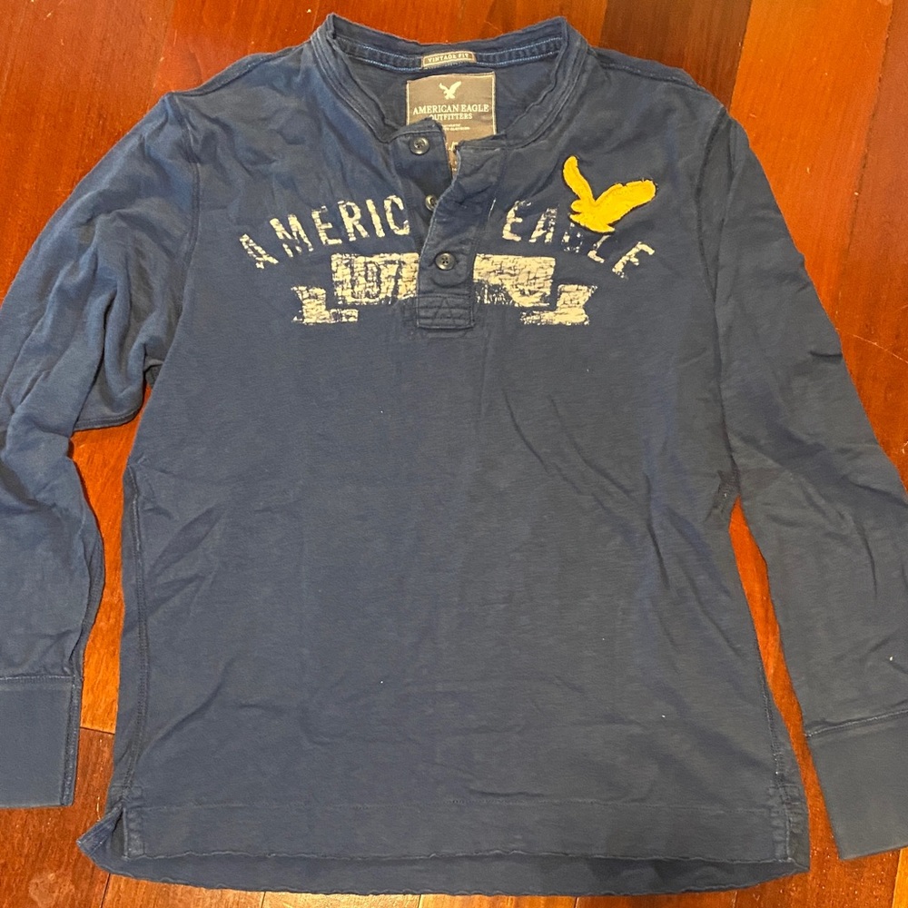 Vintage American Eagle Navy Graphic Henley Shirt